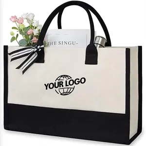 Personalized Initial Canvas Beach Tote Bag