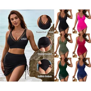 Custom Logo Wholesale tummy control swimdress with sarong wrap