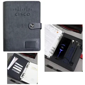 Leatherette Wireless QI Charging Padfolio with Power Bank