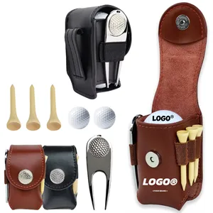 Custom Logo Mini Leather Golf Ball Pouch Belt Clip Accessory Bag