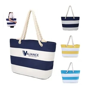 Custom Logo Striped Canvas Tote Bags