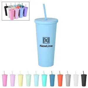 23 Oz. Colorfull Plastic Cups w/ Lid and Straw