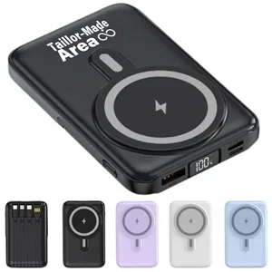 Custom Logo 10000mAh 4 Built Cable Portable Charger Wireless Power Bank