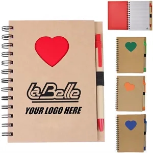 Custom Logo Promo Recycled Die Cut Heart Notebooks with Pen