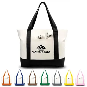 Custom Logo Custom Two Tone Cotton Canvas Tote Bags