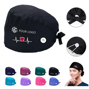 Unisex Sweatband Nursing Hat Bouffant Scrub Cap with Button