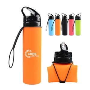 Custom Logo 20 oz Collapsible Silicone Travel Water Bottle Squeeze