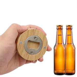 Round Wooden Fridge Magnet Beer Bottle Opener
