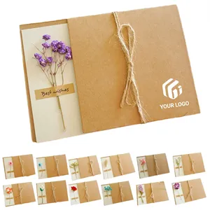 Elegant vintage kraft paper dried flowers greeting cards