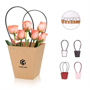 Wedding kraft paper flower wrapping gift bags with handle