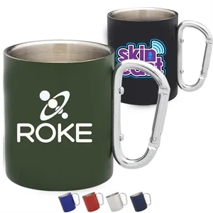 10 oz Stainless Steel Coffee Mugs w/ Custom Logo & Carabiner