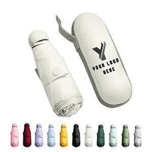Custom Logo 6 Ribs Mini Folding Compact Umbrella with Case