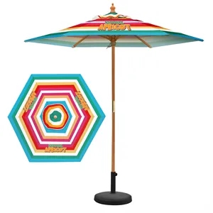 Custom Logo 7' Wooden Market Umbrella With Valence