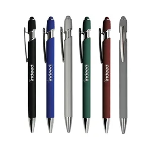 Soft Rubber Finish Click Metal Ballpoint Stylus Pen