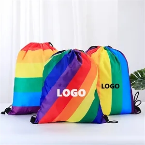 Custom LGBT Pride Rainbow Polyester Drawstring String Bag
