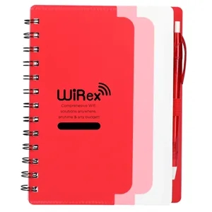 5" x 7" Recycled Dual Pocket Spiral Notebook w Pen