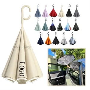 Custom Logo Windproof Double Layer Folding Inverted Umbrella