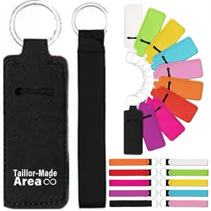 Custom Logo Lipstick Chapstick Holder Lip Balm Pouch Black Keychain