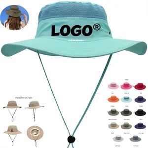 Custom Logo Custom Outdoor Sun Hat Mesh Panel Wide Brim Bucket In Stock