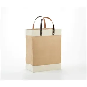 Laminated Jute Tote Bag with Cotton Accents and Leather Hand