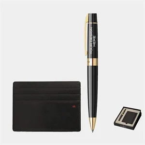 SHEAFFER® Gift Set Gold 300 Ballpoint Pen w/ Card Holder