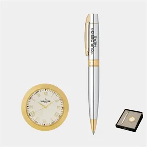 SHEAFFER® Gift Set Chrome 300 Ballpoint Pen w/ Table Clock