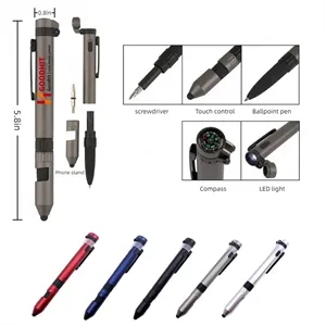 6-in-1 Multi Tool Pen with LED, Stylus, Compass & Stand
