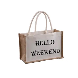 Custom Logo Jute Canvas Tote Bag with Cotton Rope