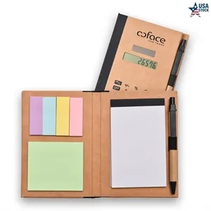 Eco-Friendly Recycled Solar Calculator Set with Pen, Notepad