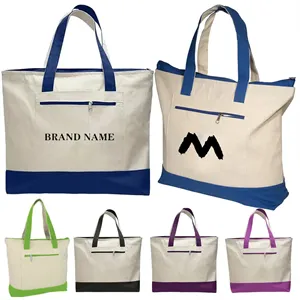 Large Heavy Reusable Cotton Zippered Tote Bags "