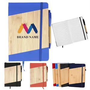 Custom Logo Bamboo Wood Notebook Journal With Pen