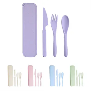 Eco-Friendly 3-in-1 Wheat Straw Travel Utensil Set (Knife, F