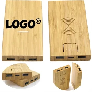 Custom Logo In Stock Bamboo Portable USB Power Bank Charger Custom Logo