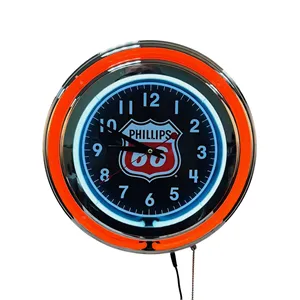 Double Ring Neon Wall Clock - White Inner and Color Outer