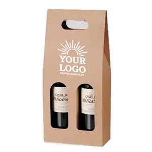 Kraft Paper Box Carrier Wine Bag For Two Bottles