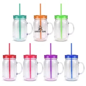 16OZ Plastic Cup with Handle & Straw