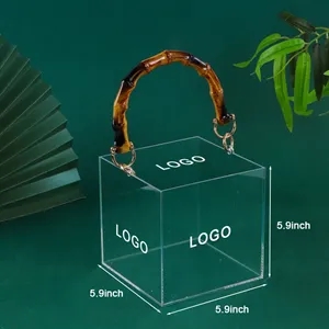 Clear Acrylic Gift Box with Bamboo Handle for Display