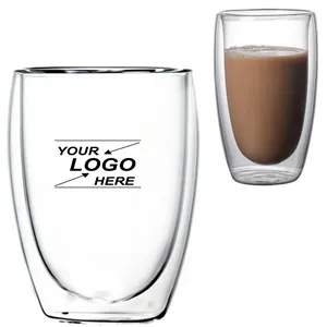 16 Oz Double Walled Glass Coffee Mugs
