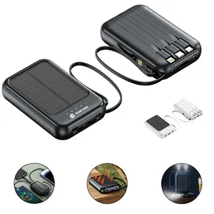20000 mAh mini solar powered power bank with built-in cable