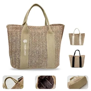 Women beach vacation large top handle straw handbag tote
