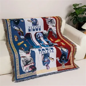 Custom Logo Custom Woven Tapestry Throw Blanket with Fringe