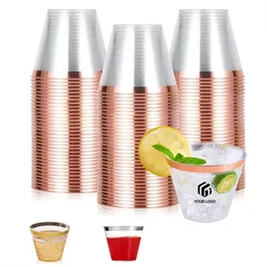 9oz Clear Wedding Party Cocktail Gold Rimmed Plastic Cup