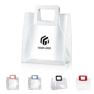 Reusable clear pvc shopping tote gift bag with handle