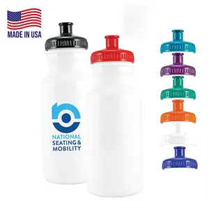 Custom Logo USA made plastic bike water bottle push spout 20 oz
