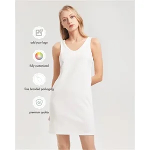 Women's All-Over Print Rib Knit V Neck Mini Dress
