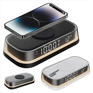 Custom Logo 4 in 1 Wireless Charging Station with Digital Alarm Clock