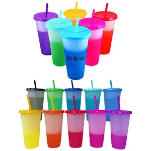 24Oz Color Changing Cups with Lids and Straws
