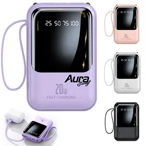 Custom Logo Portable Power Bank With Multiple Charging Cables & Lanyard