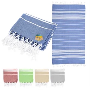 100% Recycled Cotton Beach Blanket With Tassel Fringe