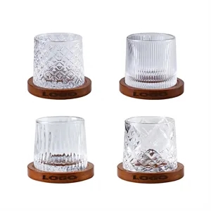 10oz Spinning Whiskey Tumbler With Wooden Base